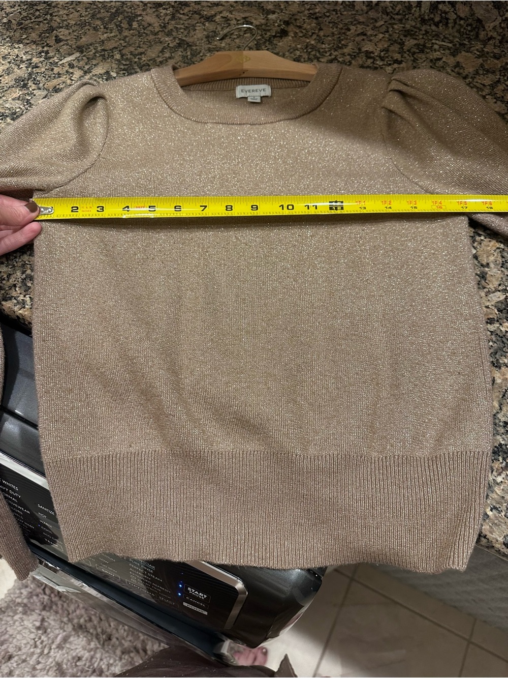EVEREVE Metallic Puff Sleeve Sweater Taupe Gold Size Small - Picture 7 of 9